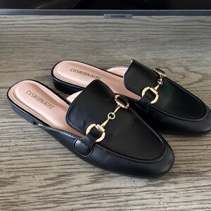 Cushionaire Women's Black Mules with Gold Accents